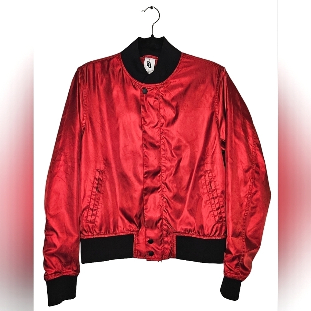 Nike WOMEN'S Nikelab NRG Bomber Jacket SATIN Black Toe Red SIZE S RARE